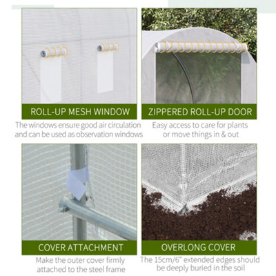 Outsunny Large Walk-in Greenhouse Poly Tunnel Galvanised Garden Plants Grow Tent - 4