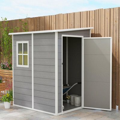 Outsunny Lean to Garden Shed 4'x5' Plastic Tool Storage House w/ Lockable Door