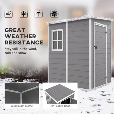 Outsunny Lean to Garden Shed 4'x5' Plastic Tool Storage House w/ Lockable Door - 4