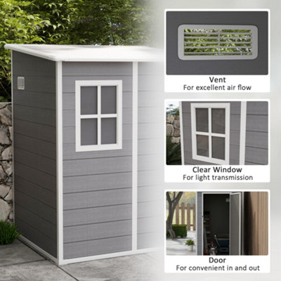 Outsunny Lean to Garden Shed 4'x5' Plastic Tool Storage House w/ Lockable Door - 5