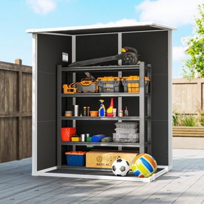 Outsunny Lean to Garden Shed, Plastic Tool Storage House w