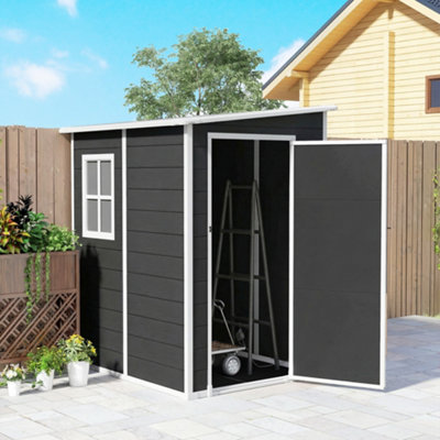 Outsunny Lean to Garden Shed, Plastic Tool Storage House w