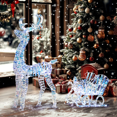 Outsunny Lighted Christmas Reindeer with Sleigh, Waterproof