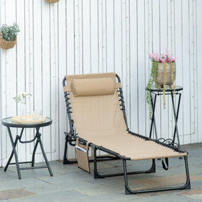 Outsunny Lounger Folding Reclining Camping Bed 5-position Adjustable Beige