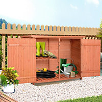 Outsunny Low Wide Wood Garden Shed Outdoor Storage  2 Shelves 79x56cm