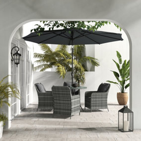 Outsunny Luxury Rattan Garden Dining Set W/ Parasol, Cushions, Mixed Grey