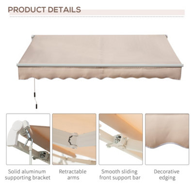Outsunny Manual Retractable Awning Garden Shelter Canopy 3 x 2m Beige - 5