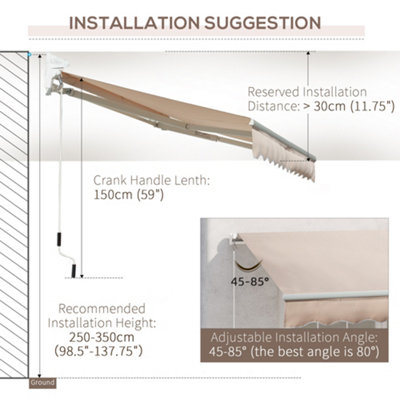 Outsunny Manual Retractable Awning Garden Shelter Canopy 3 x 2m Beige - 8