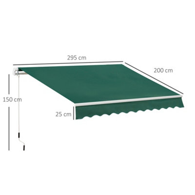 Outsunny Manual Retractable Awning Garden Shelter Canopy 3 x 2m Green - 3