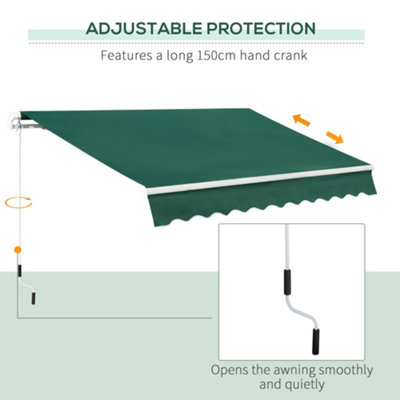 Outsunny Manual Retractable Awning Garden Shelter Canopy 3 x 2m Green - 4