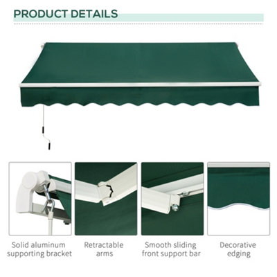 Outsunny Manual Retractable Awning Garden Shelter Canopy 3 x 2m Green - 5
