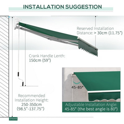 Outsunny Manual Retractable Awning Garden Shelter Canopy 3 x 2m Green - 8