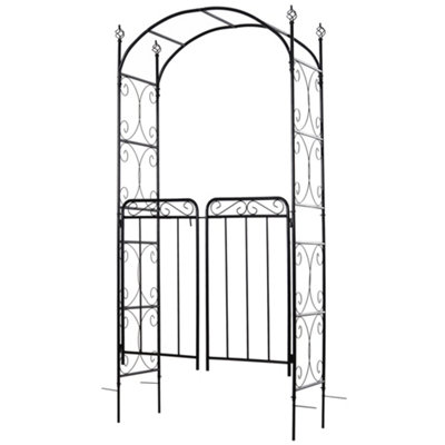 Outsunny Metal Decorative Backyard Arch w/ Gate Garden Arbor for Climbing Plants