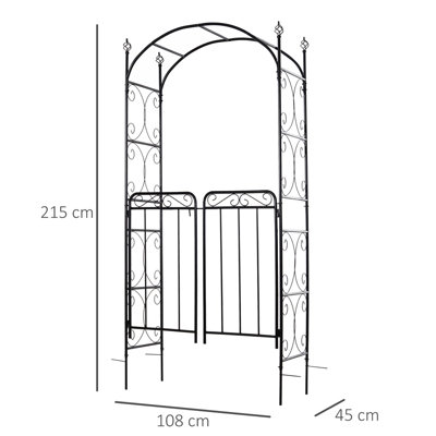 Outsunny Metal Decorative Backyard Arch w/ Gate Garden Arbor for Climbing Plants - 3