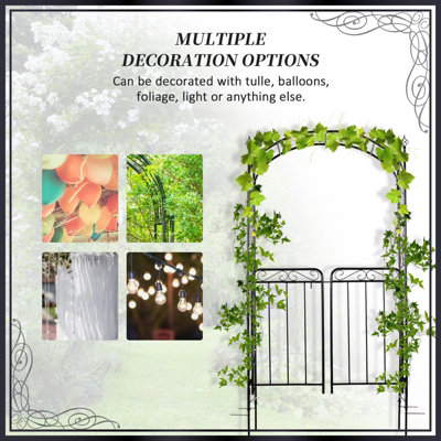 Outsunny Metal Decorative Backyard Arch w/ Gate Garden Arbor for Climbing Plants - 7