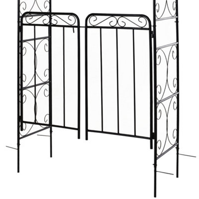 Outsunny Metal Decorative Backyard Arch w/ Gate Garden Arbor for Climbing Plants - 5