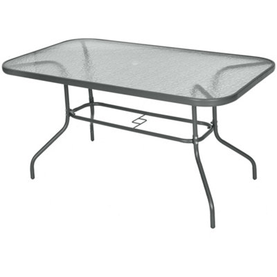 Outsunny Metal Dining Table Outdoor Patio with Glass, Umbrella Hole
