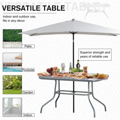 Outsunny Metal Dining Table Outdoor Patio with Glass, Umbrella Hole