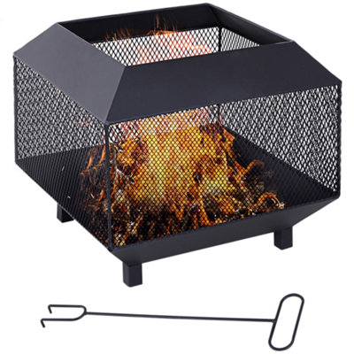 Outsunny Metal Firepit Patio  Brazier Garden Square Stove Log Wood Burner