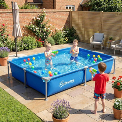 Outsunny Metal Frame Swimming Pool, Rectangle Frame Pool, 229 x 160 cm ...