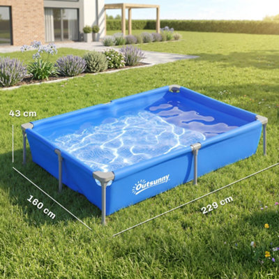 Outsunny Metal Frame Swimming Pool, Rectangle Frame Pool, 229 x 160 cm ...