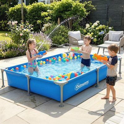 Outsunny Metal Frame Swimming Pool, Rectangle Frame Pool, 229 x 160 cm ...