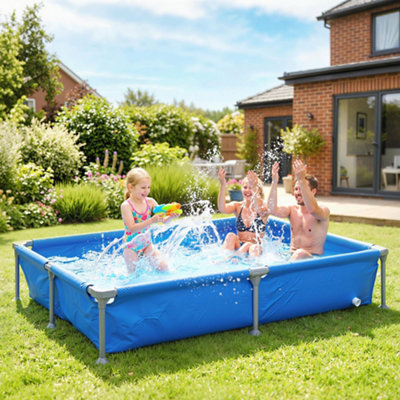Outsunny Metal Frame Swimming Pool, Rectangle Frame Pool, 229 x 160 cm ...