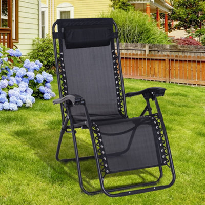 Outsunny Metal Frame Zero Gravity Lounger w/ Head Pillow for Patio Decking Black