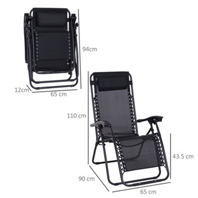 Outsunny Metal Frame Zero Gravity Lounger w/ Head Pillow for Patio Decking Black - 3