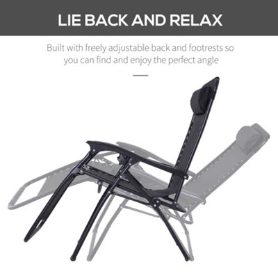 Outsunny Metal Frame Zero Gravity Lounger w/ Head Pillow for Patio Decking Black - 4