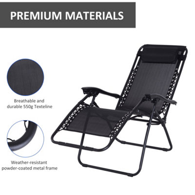 Outsunny Metal Frame Zero Gravity Lounger w/ Head Pillow for Patio Decking Black - 6