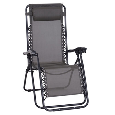 Outsunny Metal Frame Zero Gravity Lounger w/ Head Pillow for Patio Decking Grey