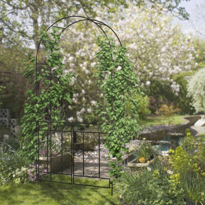 Outsunny Metal Garden Arch with Double Gate, Garden Arbor Climbing Plants