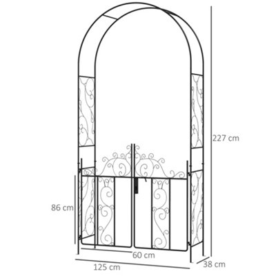 Metal Garden Arch With Gate Archway Ornament For Climbing Plants New