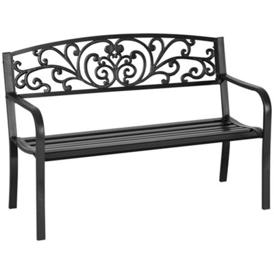 Outsunny Metal Garden Bench 2 Seater Porch Patio Park Chair Seat Outdoor Relax