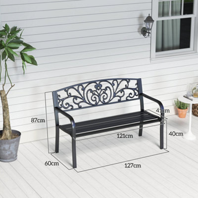 Outsunny Metal Garden Bench 2 Seater Porch Patio Park Chair Seat Outdoor Relax - 3