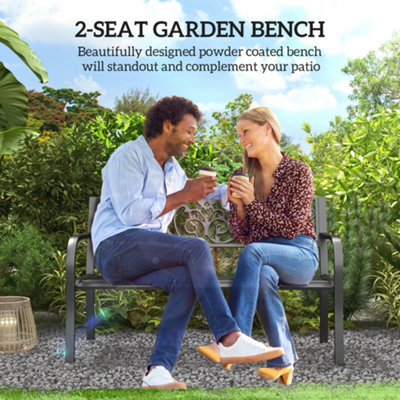 Outsunny Metal Garden Bench 2 Seater Porch Patio Park Chair Seat Outdoor Relax - 6