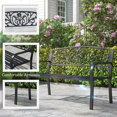 Outsunny Metal Garden Bench 2 Seater Porch Patio Park Chair Seat Outdoor Relax - 7