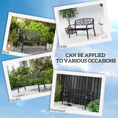 Outsunny Metal Garden Bench 2 Seater Porch Patio Park Chair Seat Outdoor Relax - 4
