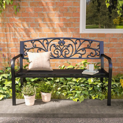 Outsunny Metal Garden Bench 2 Seater Porch Patio Park Chair Seat Outdoor Relax - 5