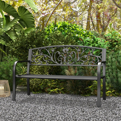 Outsunny Metal Garden Bench 2 Seater Porch Patio Park Chair Seat Outdoor Relax - 8
