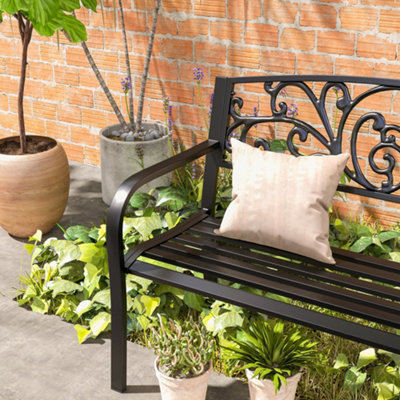 Outsunny Metal Garden Bench 2 Seater Porch Patio Park Chair Seat Outdoor Relax - 9