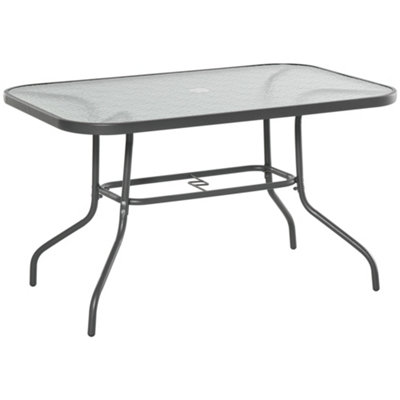 Rectangular glass patio table 2024 with umbrella hole