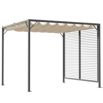 Outsunny Metal Pergola Patio Sun Shelter Grape Tent Retractable Canopy UV Cut, Beige