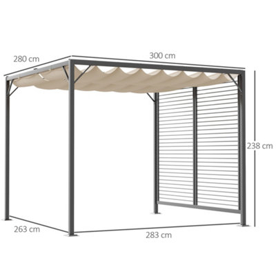 Outsunny Metal Pergola Patio Sun Shelter Grape Tent Retractable Canopy UV Cut, Beige
