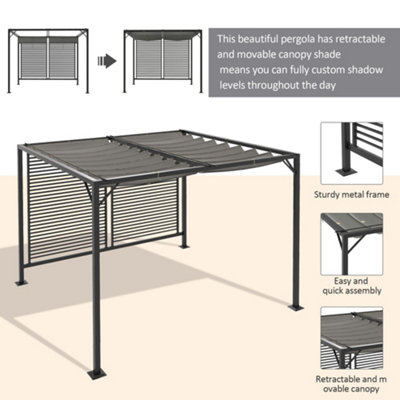 Outsunny Metal Pergola Patio Sun Shelter Grape Tent Retractable Canopy UV Cut - 4