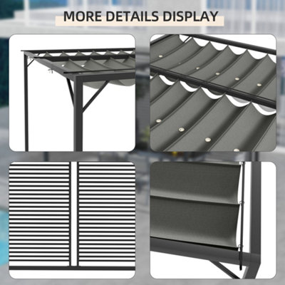 Outsunny Metal Pergola Patio Sun Shelter Grape Tent Retractable Canopy UV Cut - 5