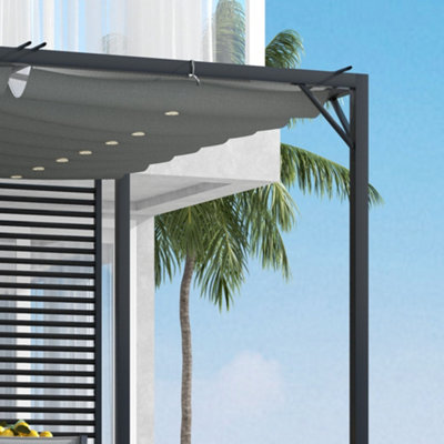 Outsunny Metal Pergola Patio Sun Shelter Grape Tent Retractable Canopy UV Cut - 9