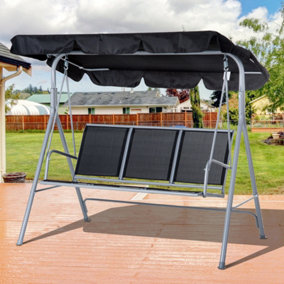 Outsunny Metal Swing Chair Garden Hammock 3 Seater Patio Bench Canopy Lounger