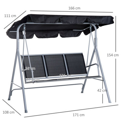 Outsunny Metal Swing Chair Garden Hammock 3 Seater Patio Bench Canopy Lounger - 3